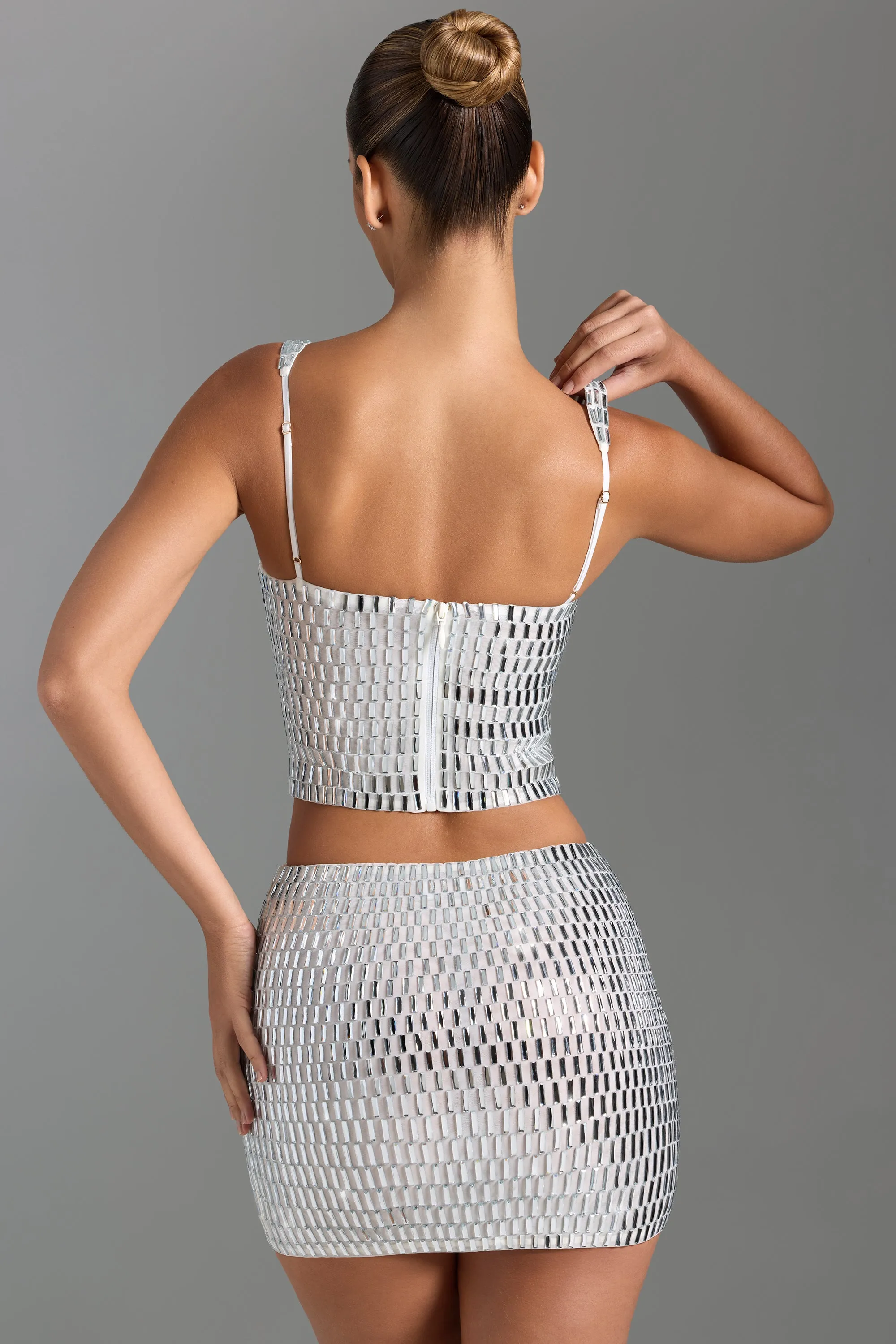 Embellished Low-Rise Micro Mini Skirt in White sold by Oh Polly product image thumbnail 2