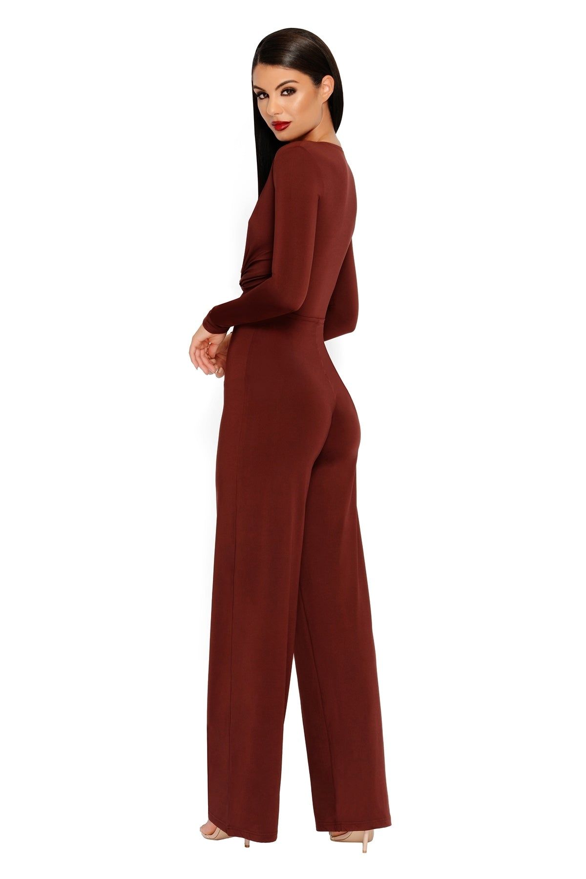Flow Your Own Way Plunging Wide Leg Jumpsuit in Wine sold by Oh Polly product image thumbnail 2