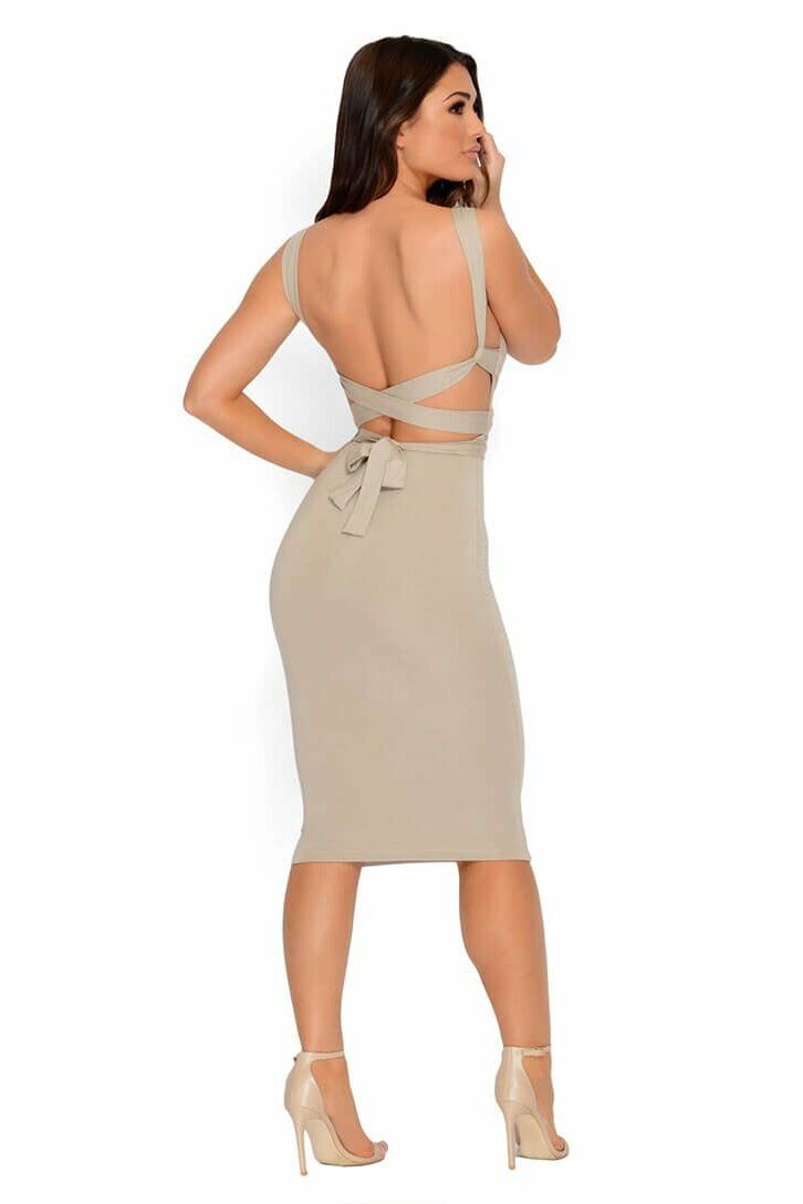 Bring It Back Double Layered Midi Dress in Stone sold by Oh Polly product image thumbnail 12