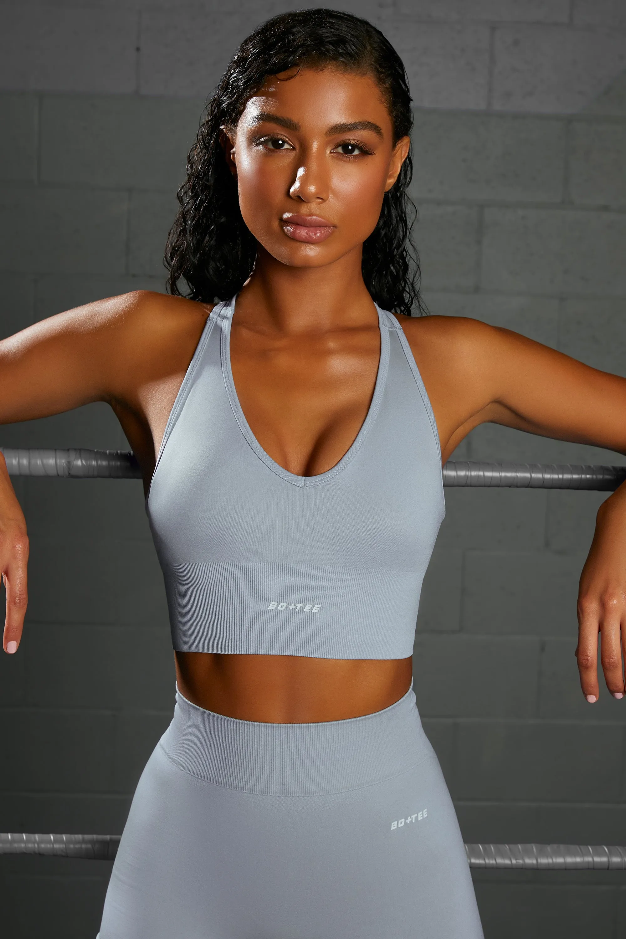 Overhaul Racer Knot Back Seamless Crop Top in Blue sold by Oh Polly product image thumbnail 5