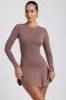 Modal Ruched Crew-Neck Mini Dress in Taupe sold by Oh Polly