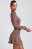 Modal Ruched Crew-Neck Mini Dress in Taupe sold by Oh Polly