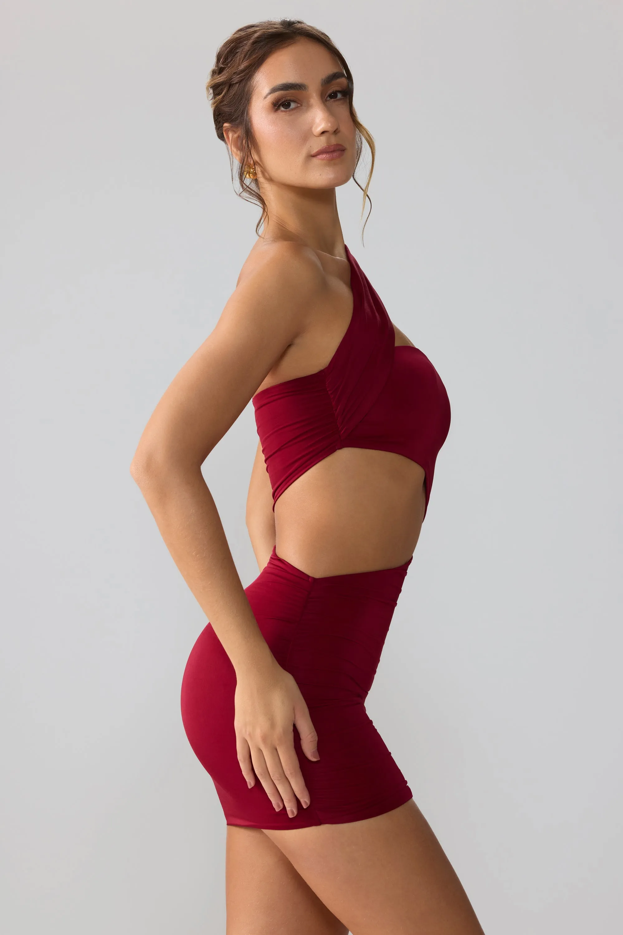 Slinky Jersey Ruched Cut Out Mini Dress in Ruby sold by Oh Polly product image thumbnail 3