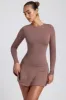 Modal Ruched Crew-Neck Mini Dress in Taupe sold by Oh Polly