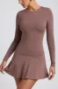 Modal Ruched Crew-Neck Mini Dress in Taupe sold by Oh Polly