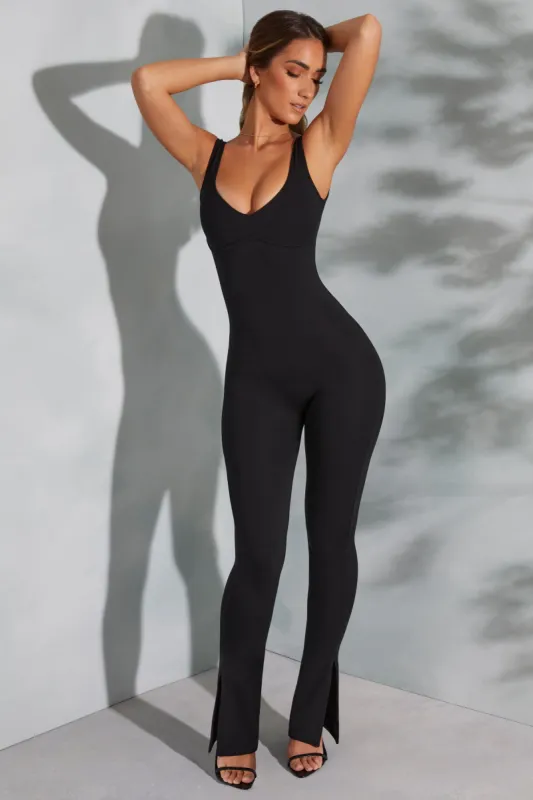 Tall Sweetheart Neckline Flare Hem Jumpsuit in Black sold by Oh Polly