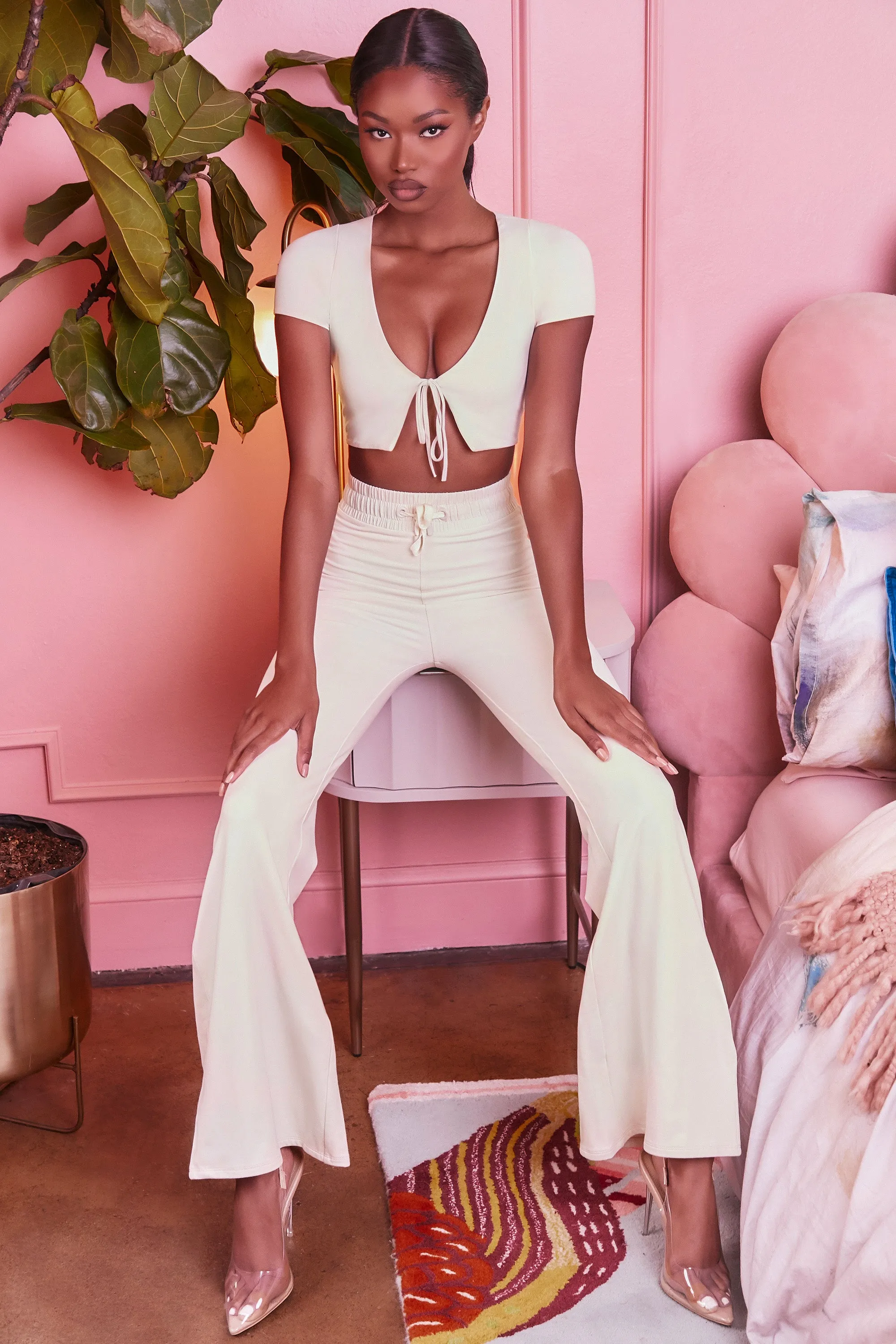Laid Back Wide Leg Trousers in Cream sold by Oh Polly product image thumbnail 2