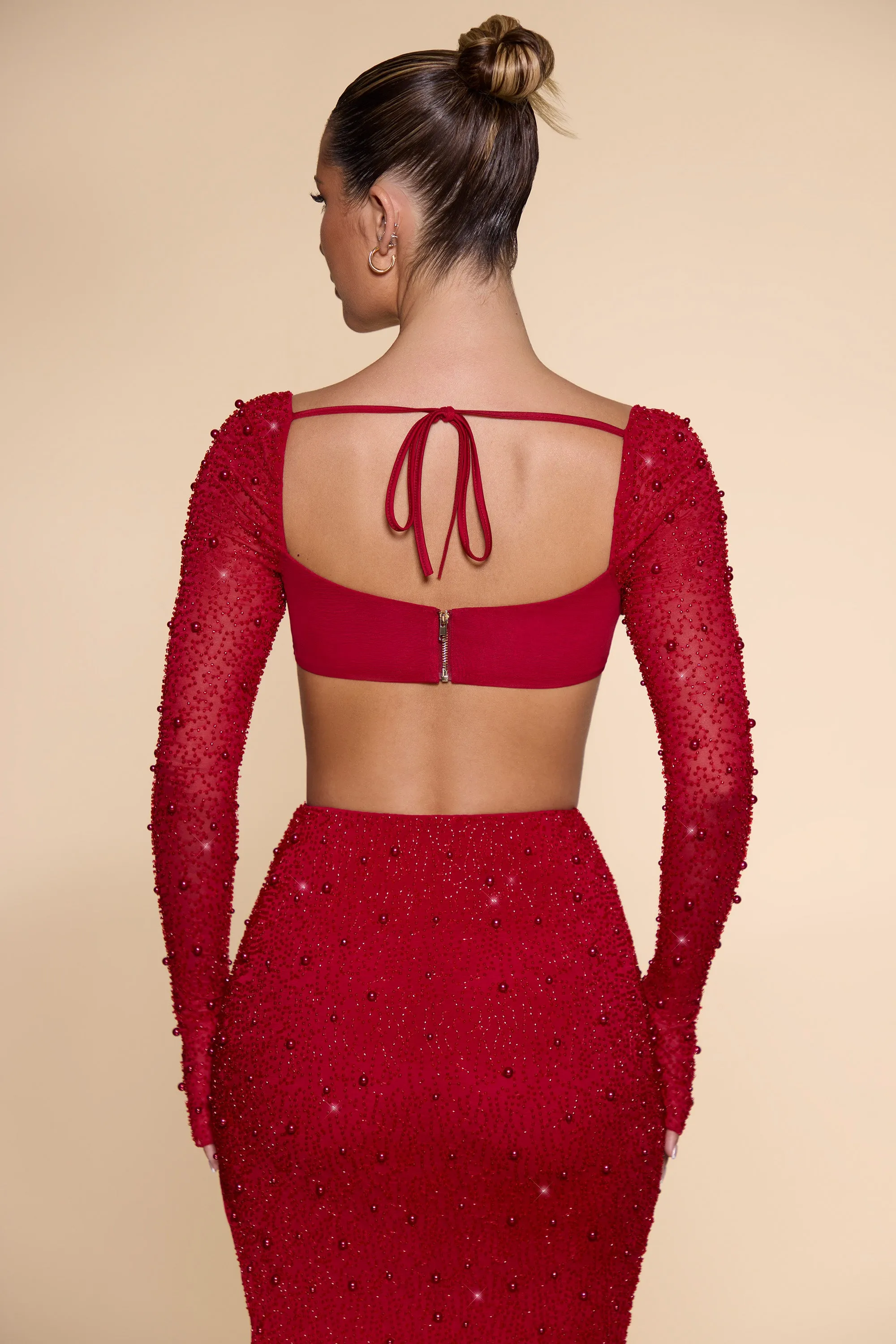 Embellished Cowl Neck Crop Top in Red sold by Oh Polly product image thumbnail 2