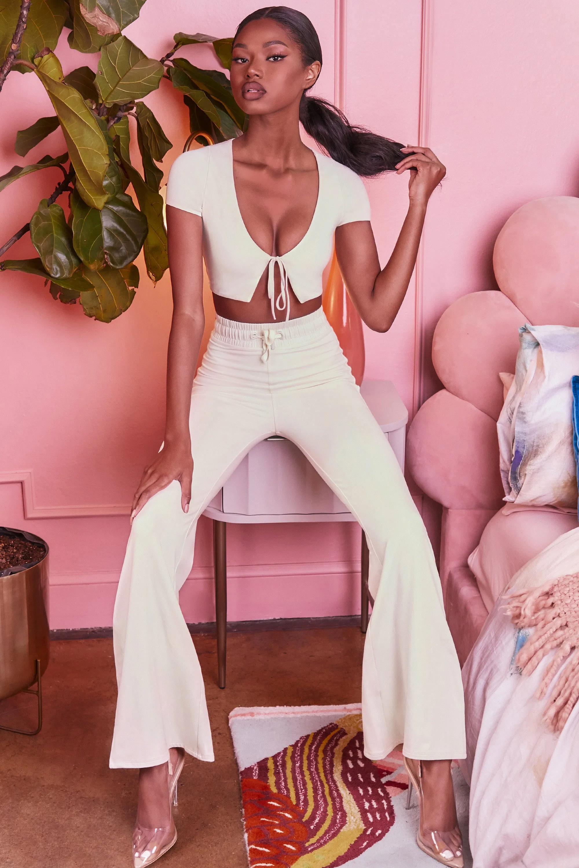 Laid Back Wide Leg Trousers in Cream sold by Oh Polly product image thumbnail 3