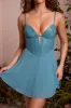 Plunge Neck Lace Corset Mini Dress in Teal sold by Oh Polly