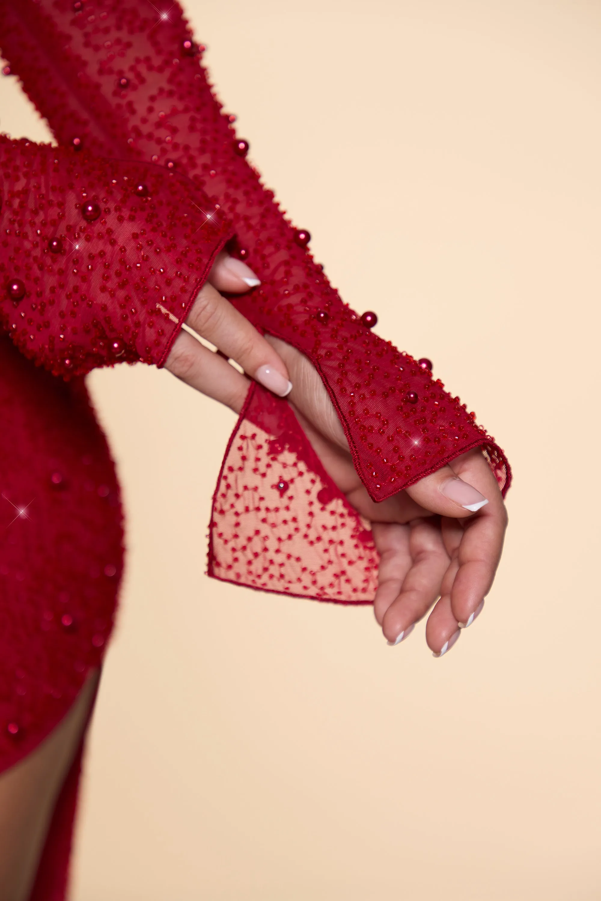 Embellished Cowl Neck Crop Top in Red sold by Oh Polly product image thumbnail 5