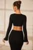 Long Sleeve Front Twist Crop Top in Black sold by Oh Polly