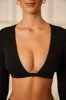 Long Sleeve Front Twist Crop Top in Black sold by Oh Polly