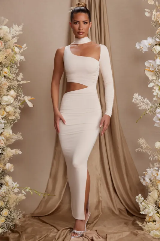 Single Sleeve Cut Out Maxi Dress in Cream sold by Oh Polly