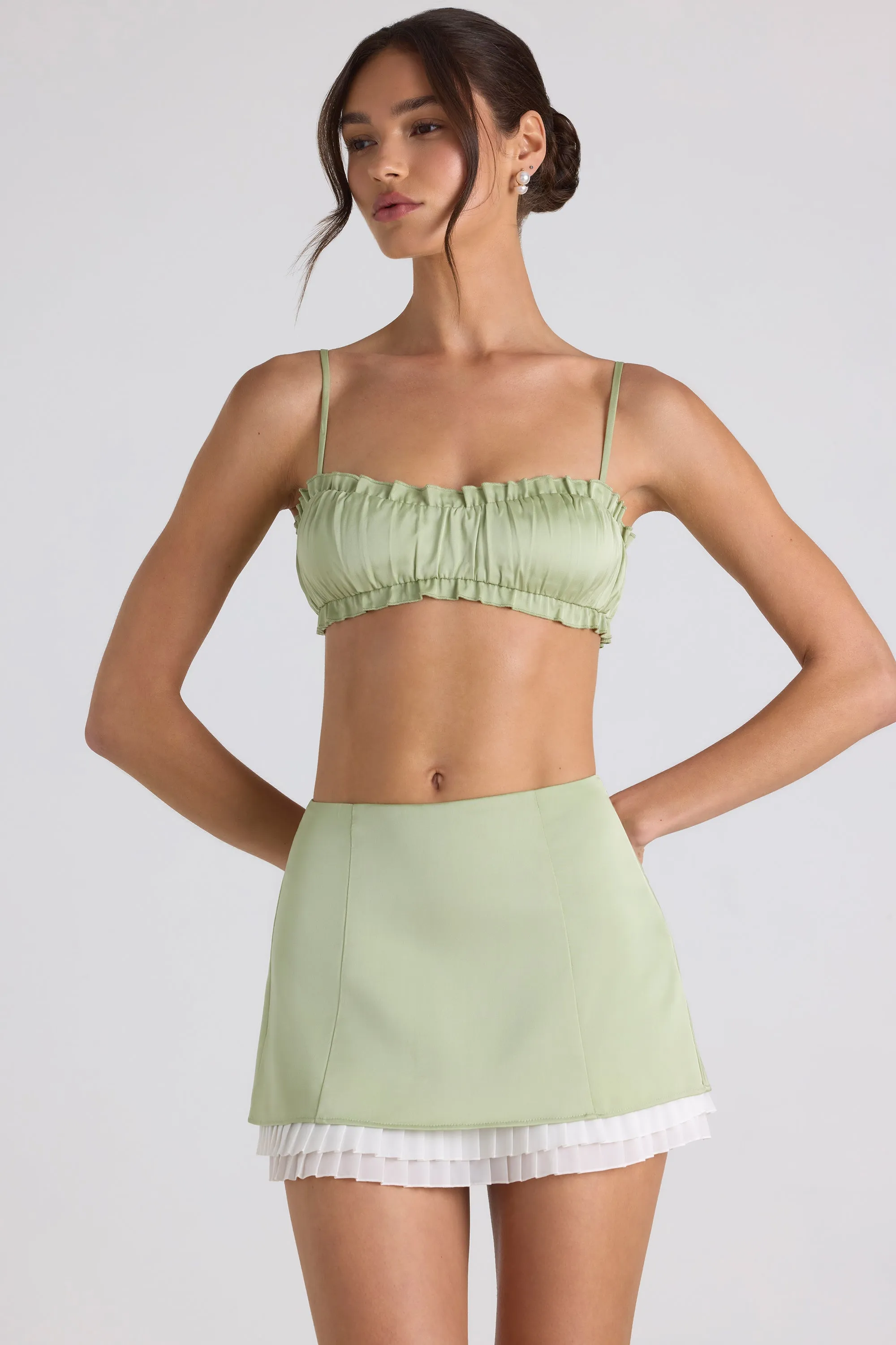Layered Mid-Rise Mini Skirt in Spring Green sold by Oh Polly