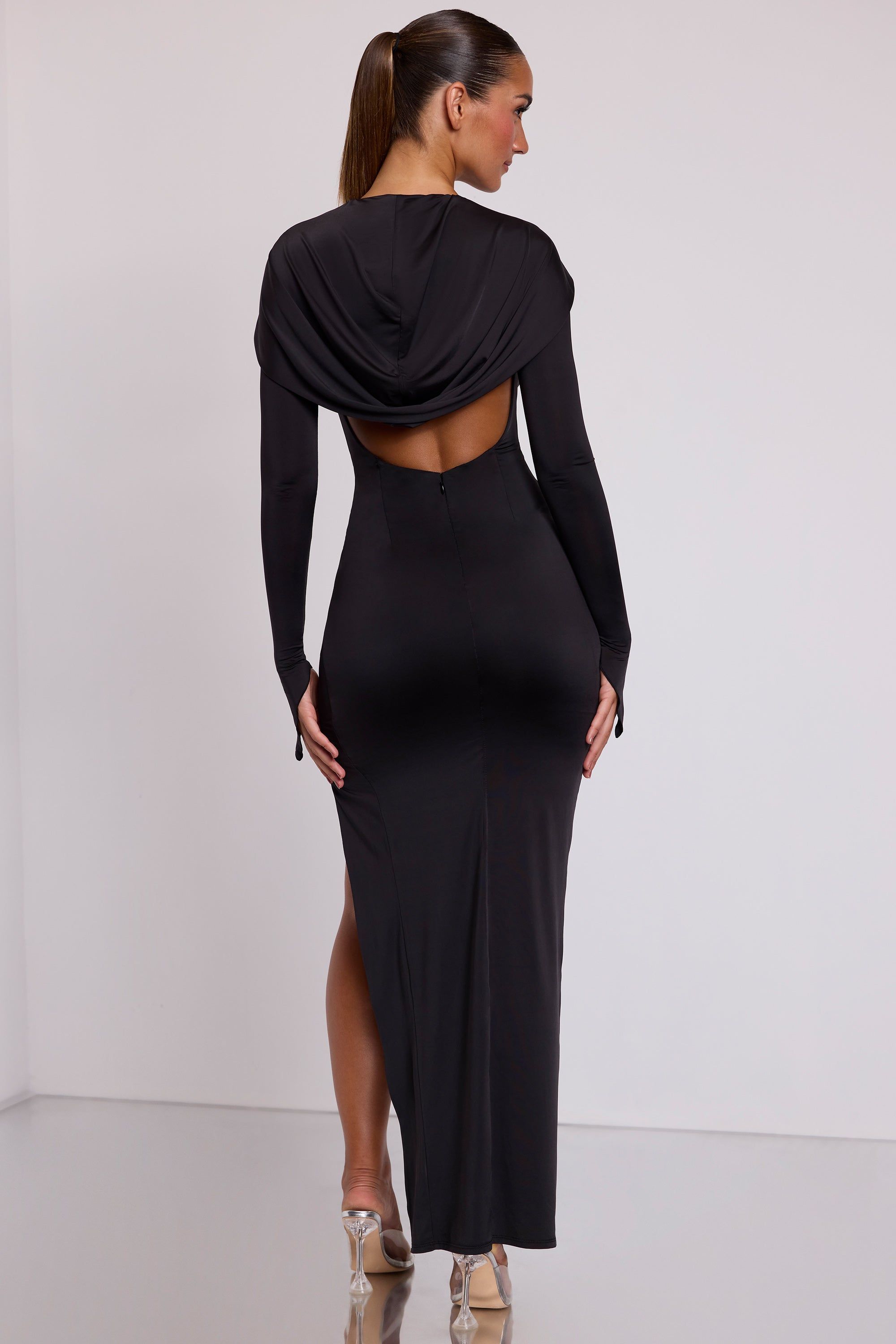 Hooded Long Sleeve Maxi Dress in Black sold by Oh Polly product image thumbnail 8