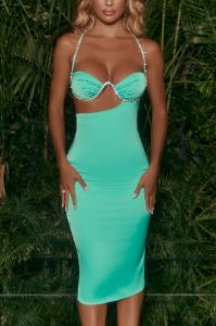 Asymmetric Cut Out Midi Dress in Aqua sold by Oh Polly