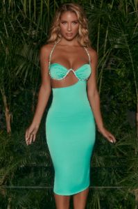Asymmetric Cut Out Midi Dress in Aqua sold by Oh Polly
