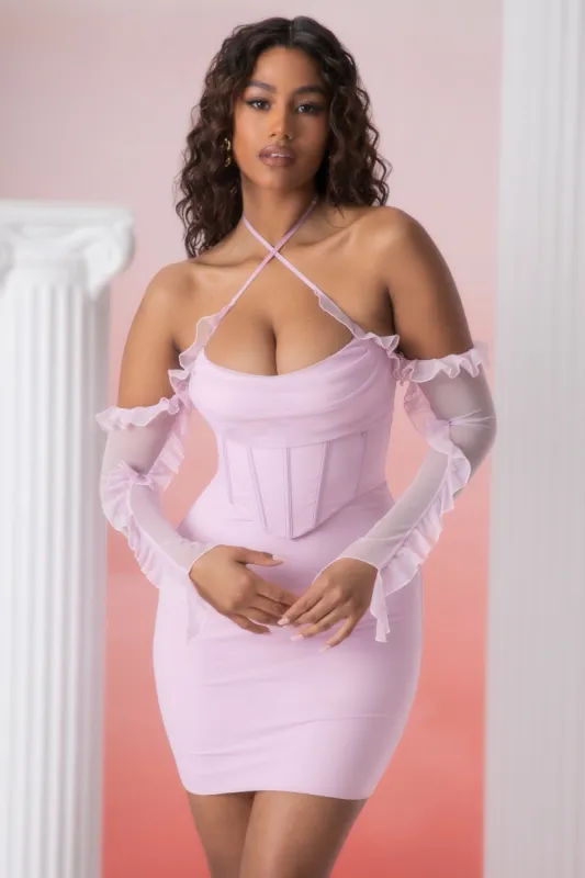 Frill Detail Cowl Neck Mini Dress in Pink sold by Oh Polly