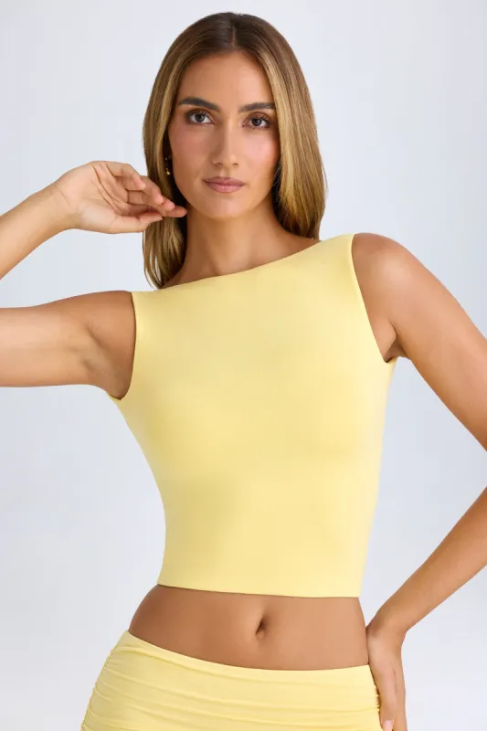 High Neck Open Back Crop Top in Lemon Sherbet sold by Oh Polly