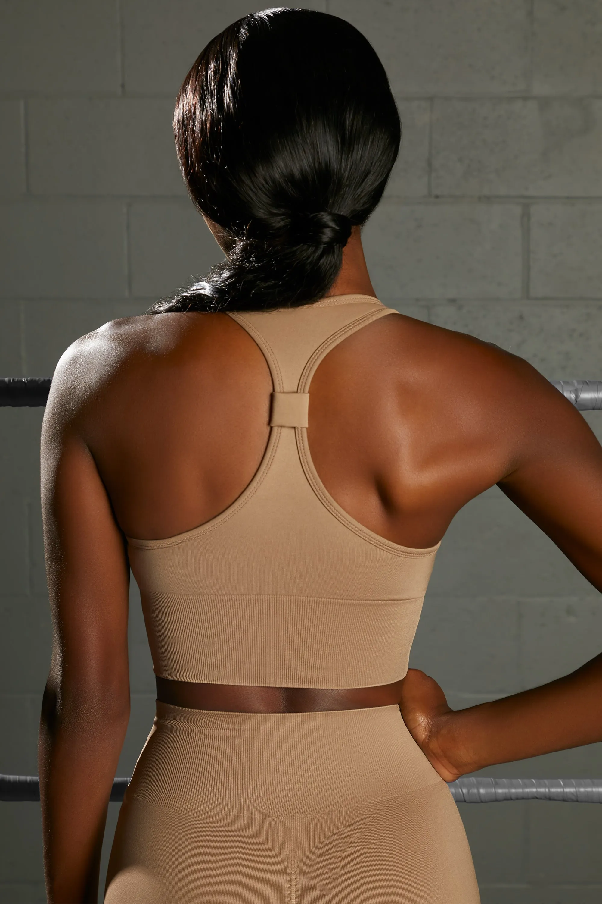 Overhaul Racer Knot Back Seamless Crop Top in Brown sold by Oh Polly product image thumbnail 4