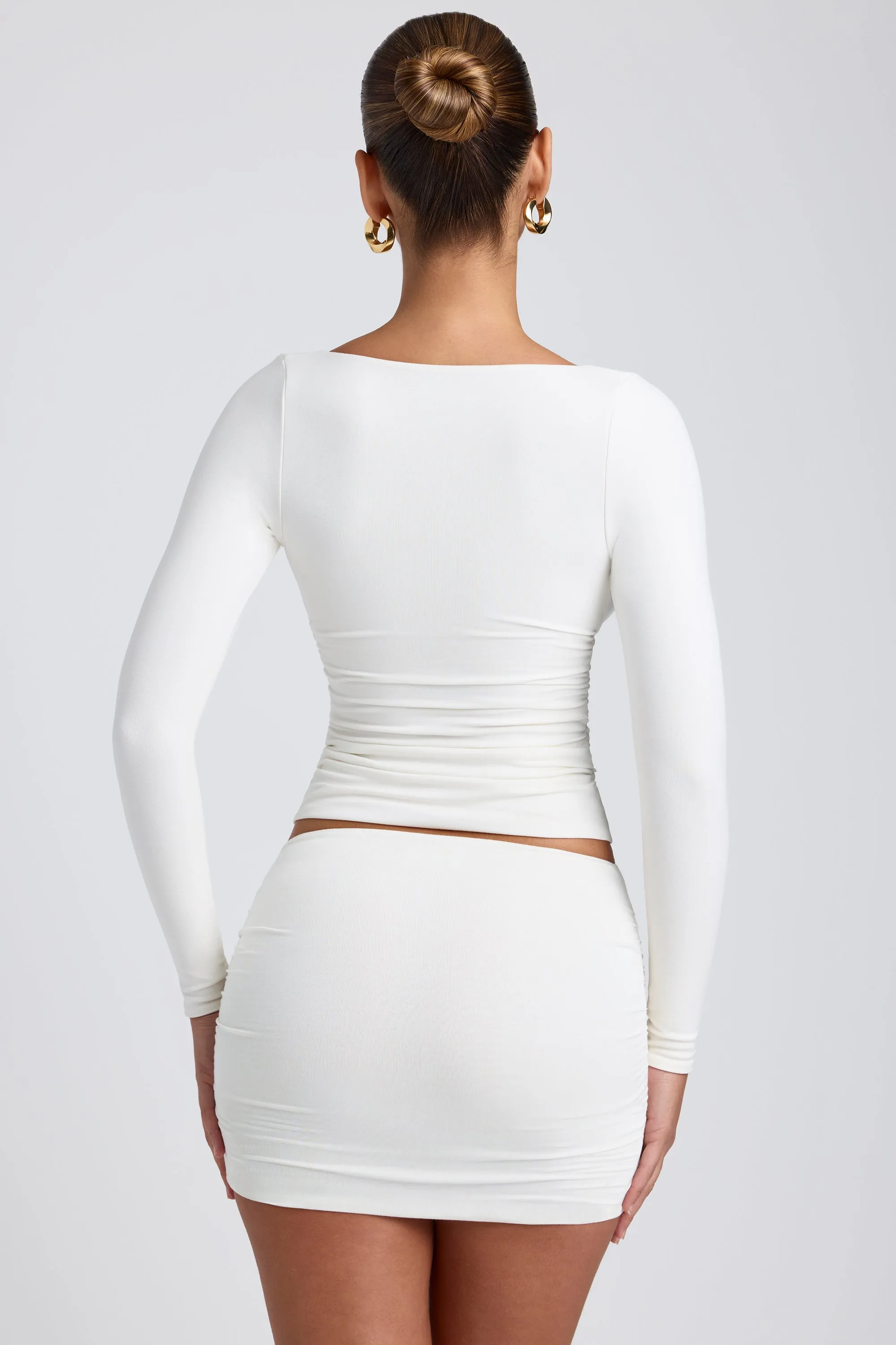 Modal Ruched Long-Sleeve Top in White sold by Oh Polly product image thumbnail 2