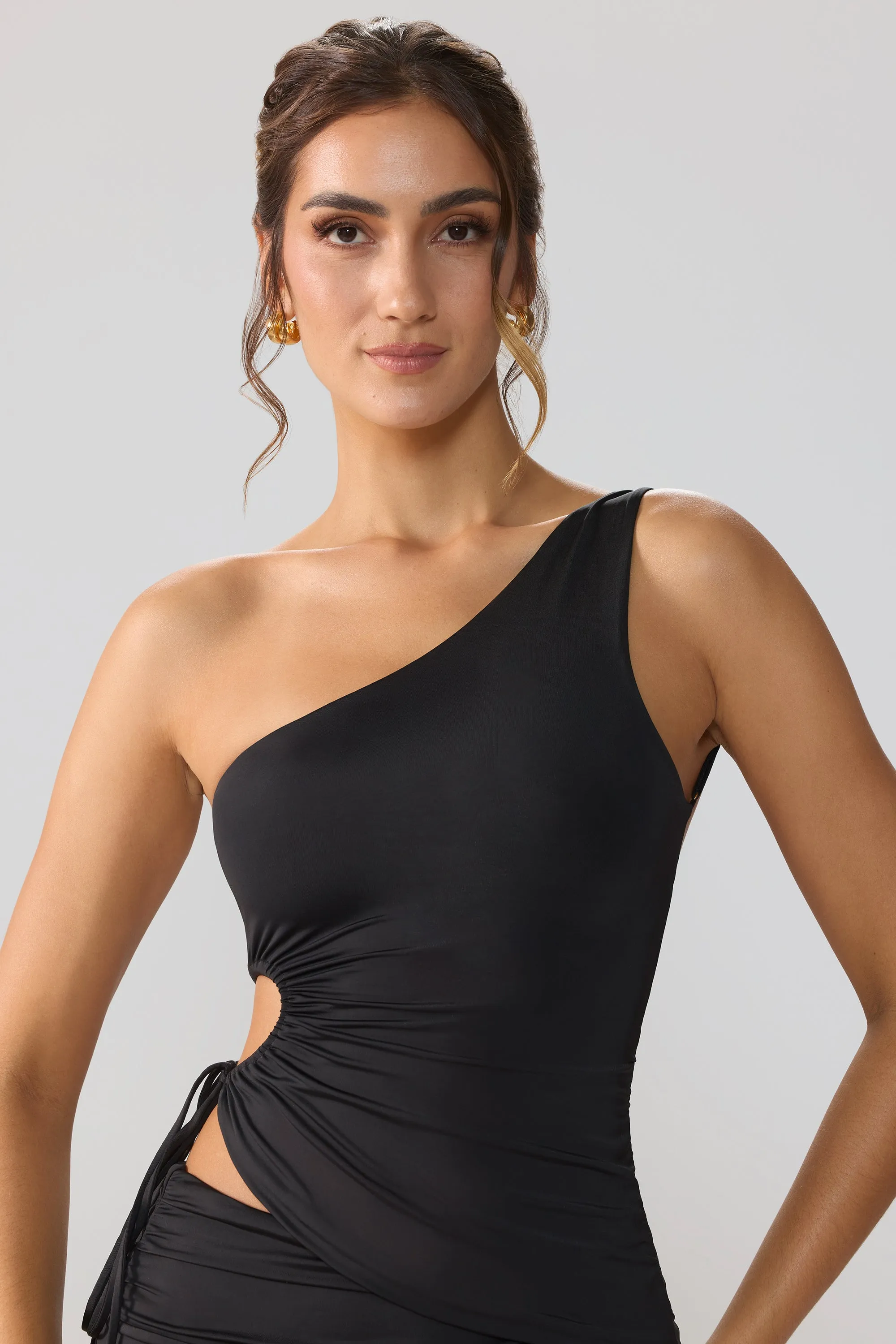 Slinky Jersey Ruched Cut Out One Shoulder Top in Black sold by Oh Polly product image thumbnail 4