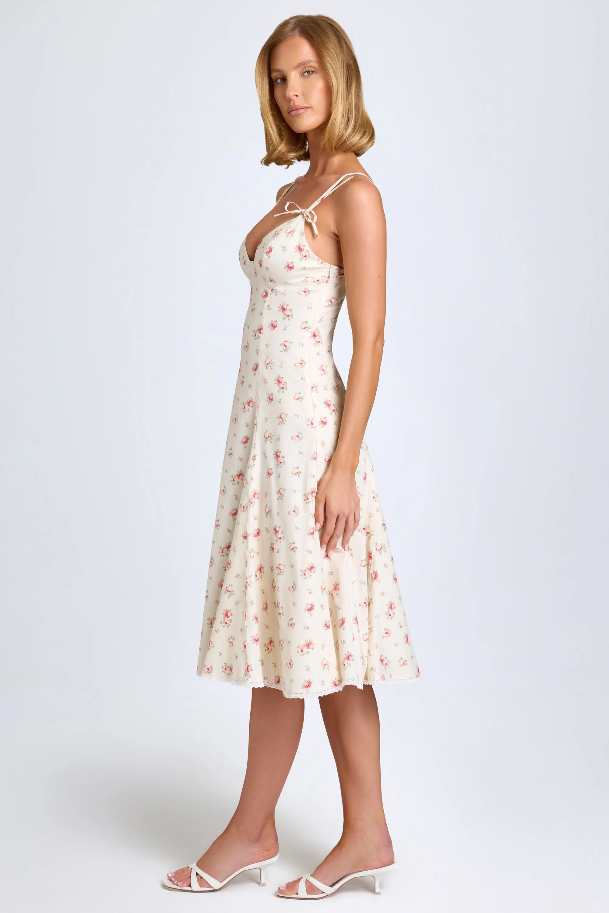 Bow-Detail A-Line Midi Dress in Small Rose Print sold by Oh Polly product image thumbnail 4
