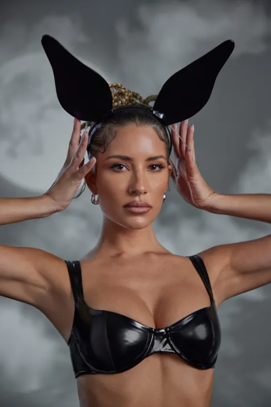 Hand Stitched Vinyl Bunny Ears in Black sold by Oh Polly