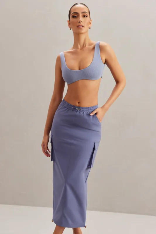 Cargo Maxi Skirt in Dusty Blue sold by Oh Polly