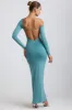 Slinky Jersey Asymmetric Ruched Hardware Detail Maxi Dress in Sea Green sold by Oh Polly