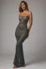 Sheer Embellished Scoop Neck Evening Gown in Emerald sold by Oh Polly