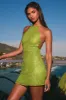 Embellished Open-Back A-Line Mini Dress in Pear Green sold by Oh Polly