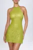 Embellished Open-Back A-Line Mini Dress in Pear Green sold by Oh Polly