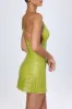 Embellished Open-Back A-Line Mini Dress in Pear Green sold by Oh Polly