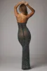 Sheer Embellished Scoop Neck Evening Gown in Emerald sold by Oh Polly