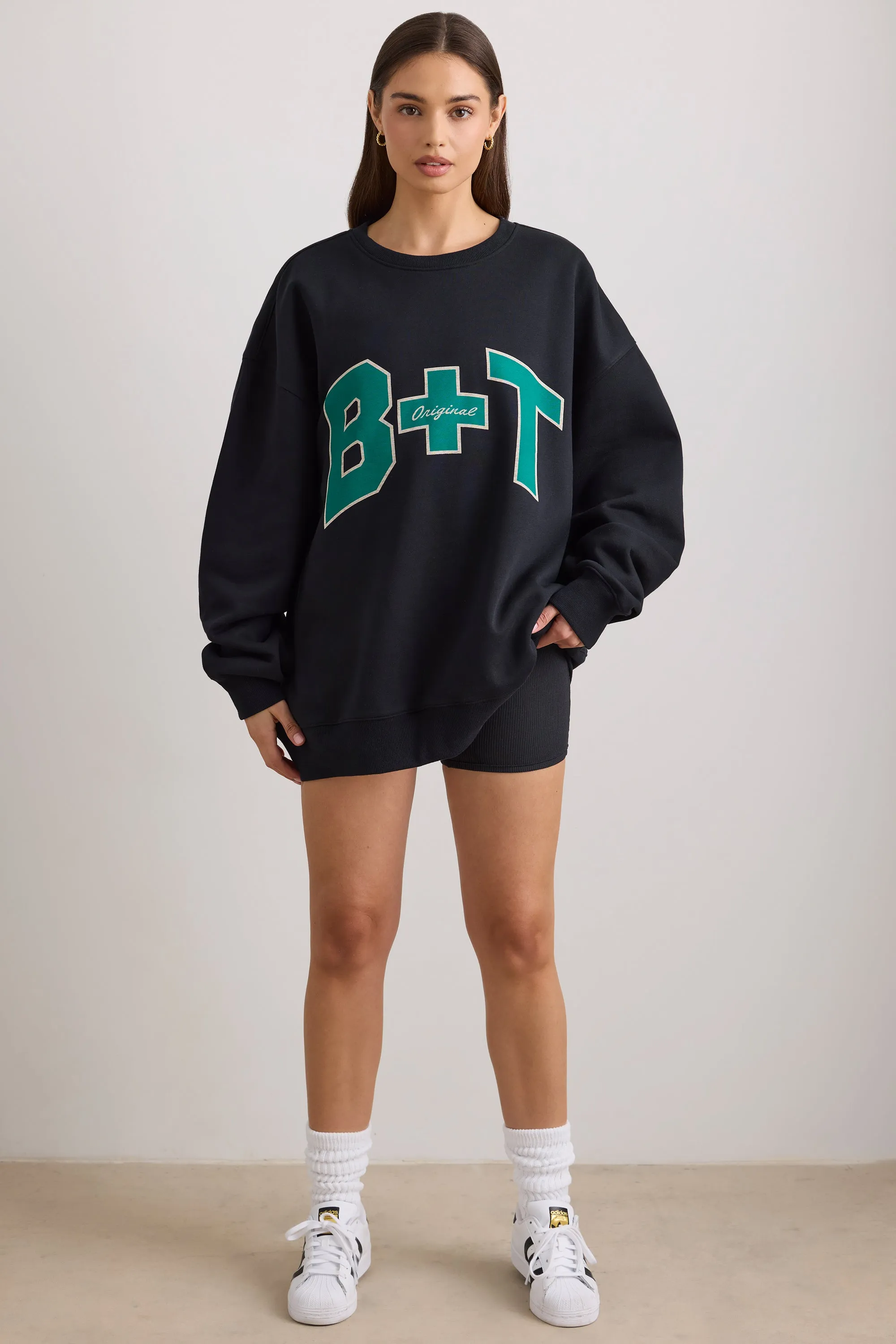 Oversized Crew Neck Sweatshirt in Black sold by Oh Polly product image thumbnail 5