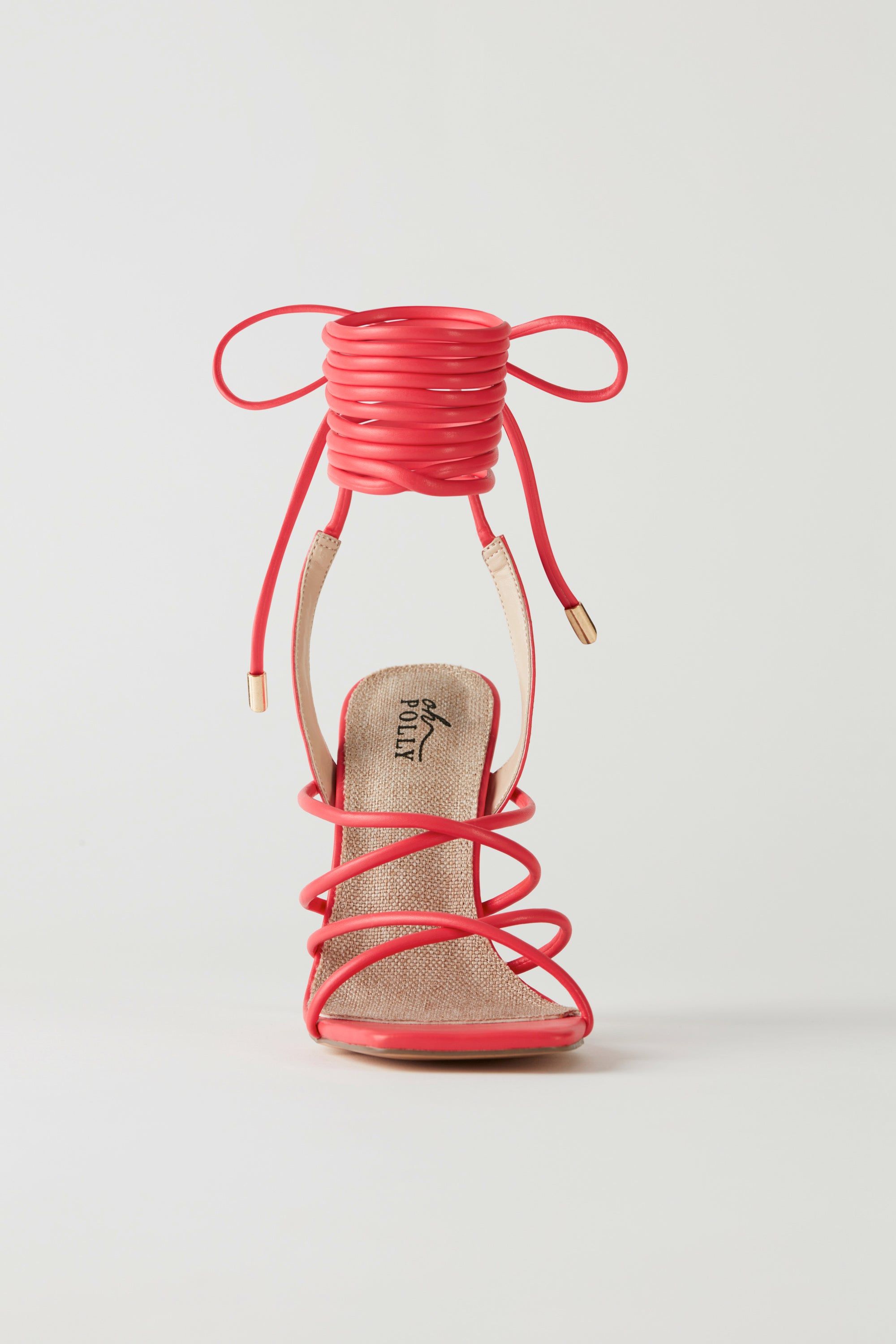 Faux Leather Lace Up Heels in Pink sold by Oh Polly product image thumbnail 2