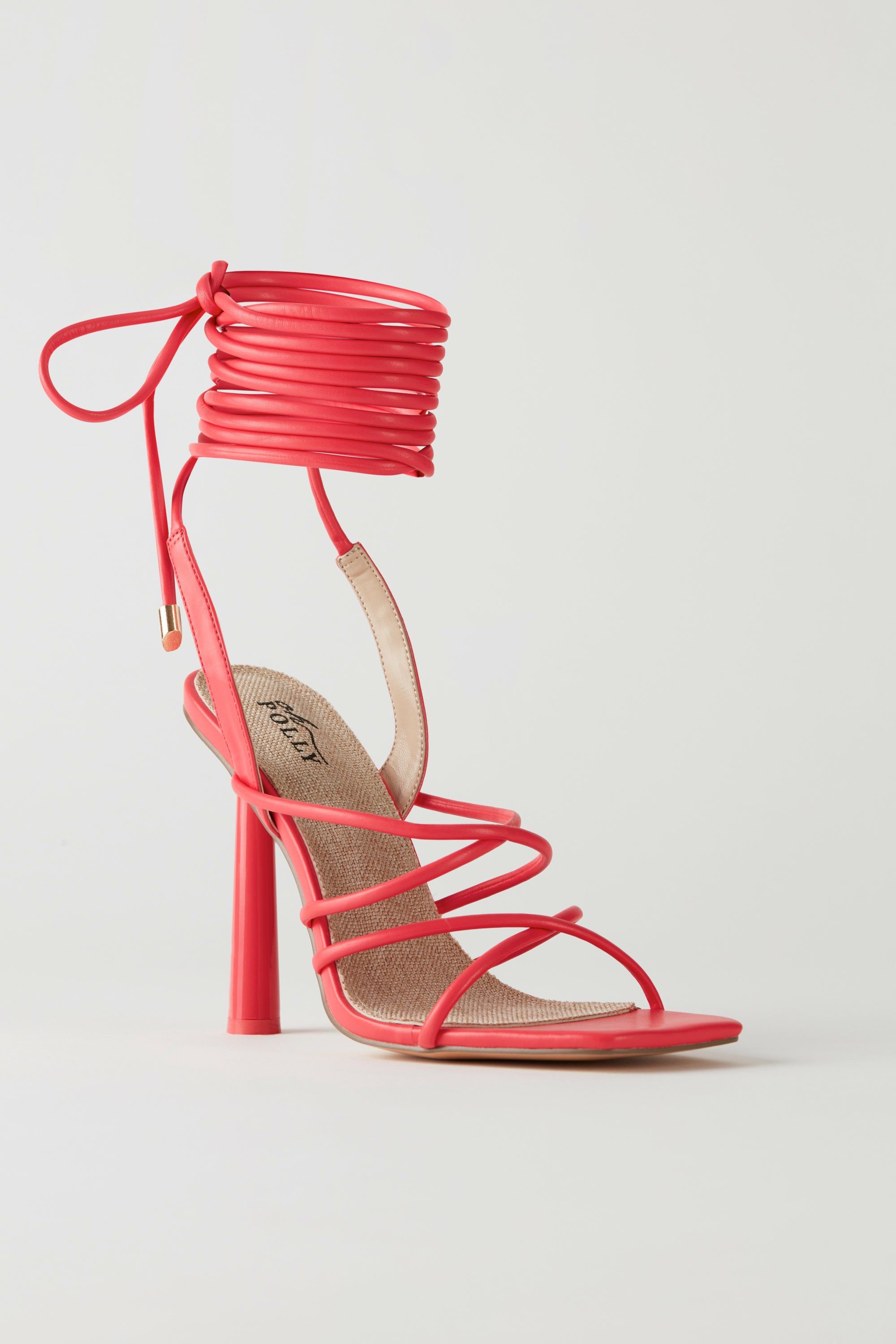 Faux Leather Lace Up Heels in Pink sold by Oh Polly product image thumbnail 3
