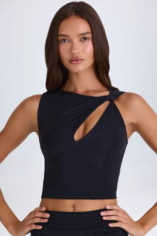Twisted Cut-Out Tank Top in Black sold by Oh Polly