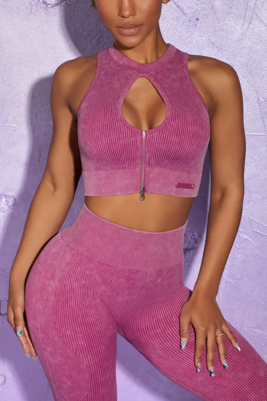 Keyhole Zip Crop Top in Dark Pink sold by Oh Polly