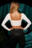 Long Sleeve Corset Crop Top in Ivory sold by Oh Polly