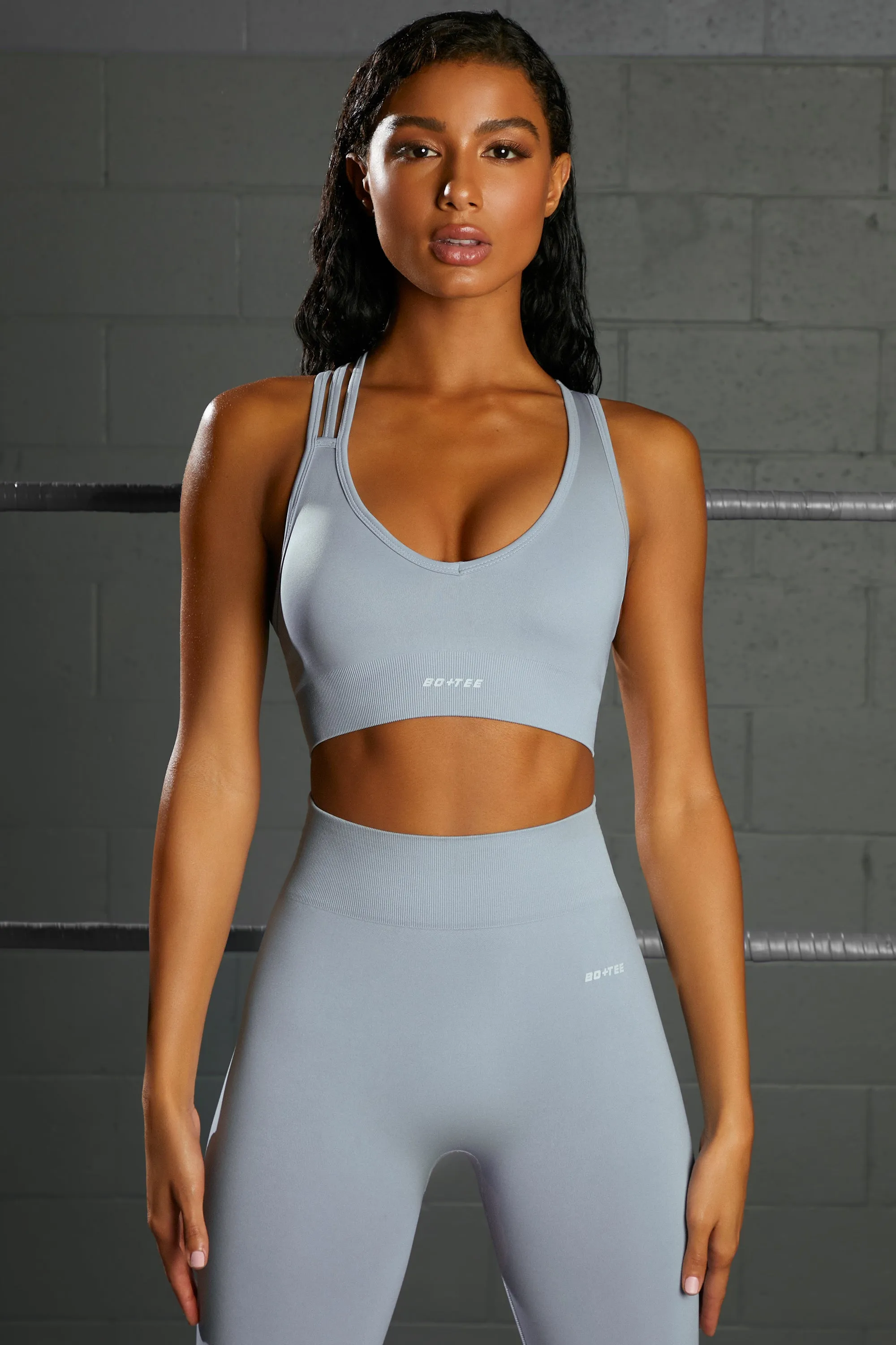 Emerge Cross Strap Seamless Plunge Sports Bra in Blue sold by Oh Polly product image thumbnail 5