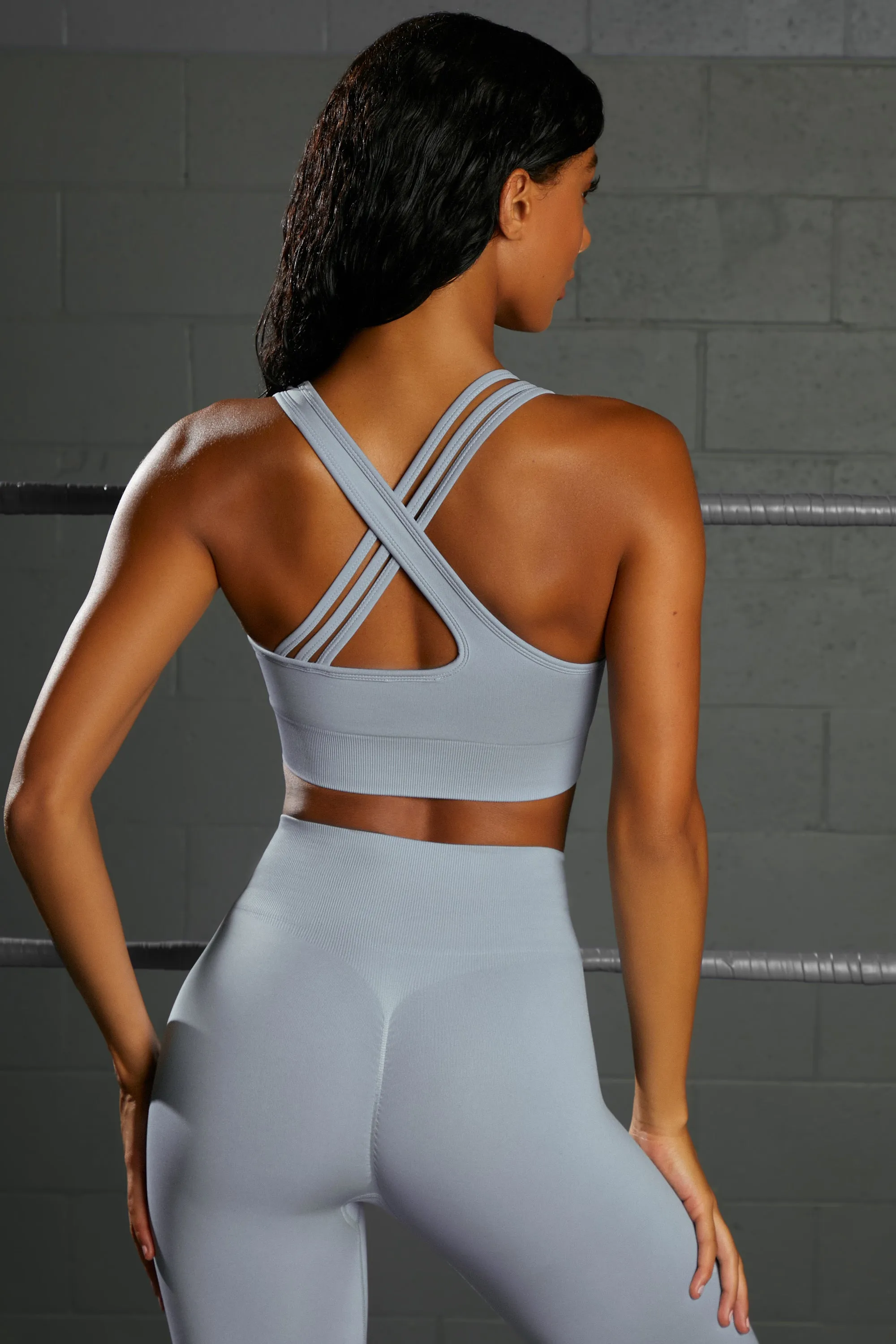 Emerge Cross Strap Seamless Plunge Sports Bra in Blue sold by Oh Polly product image thumbnail 3