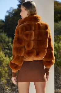 Faux Fur Panel Bomber Jacket in Brown sold by Oh Polly