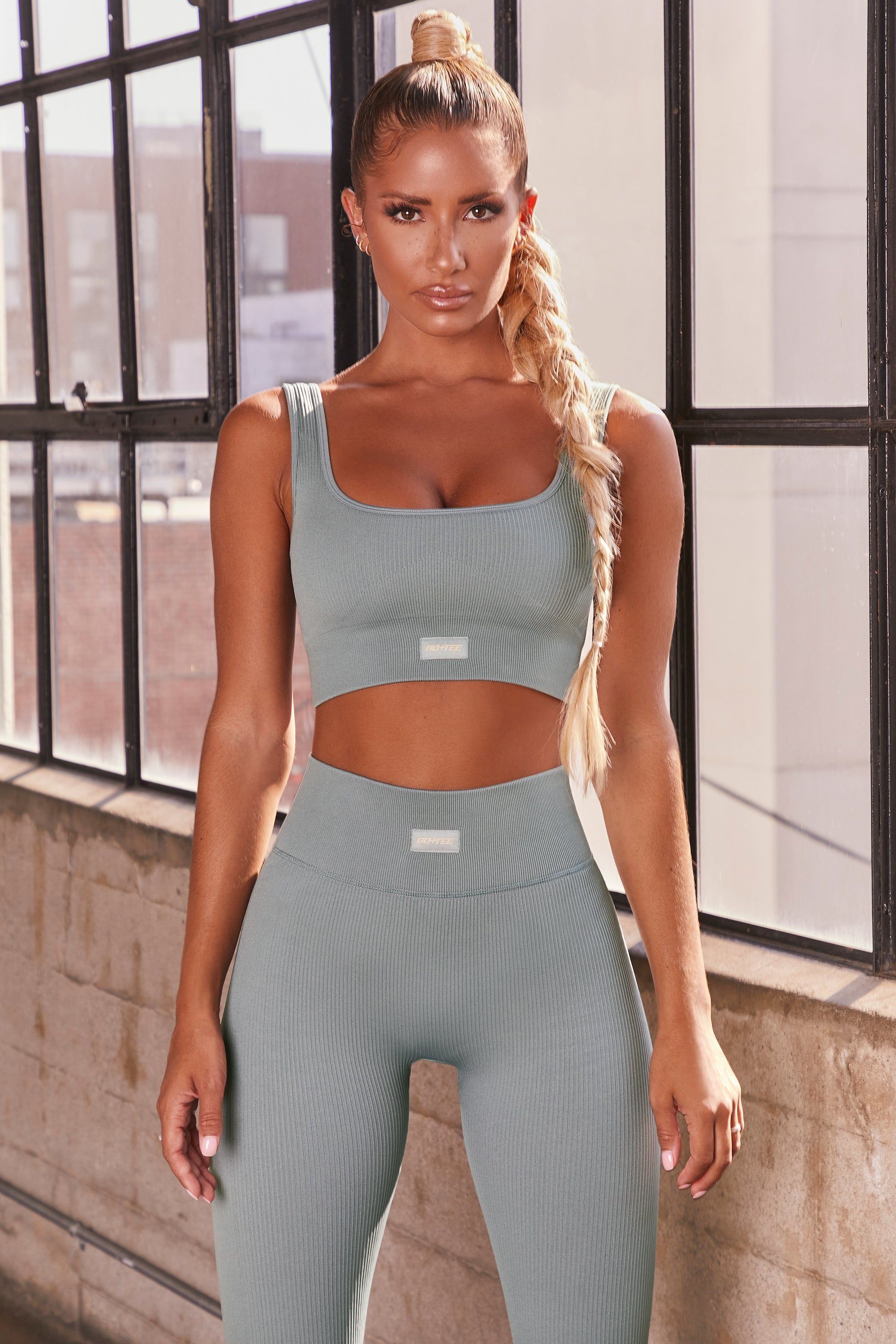 No Sweat Ribbed Scoop Neck Sports Bra in Teal sold by Oh Polly product image thumbnail 2