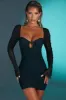 Embellished Long Sleeve Mini Dress in Black sold by Oh Polly