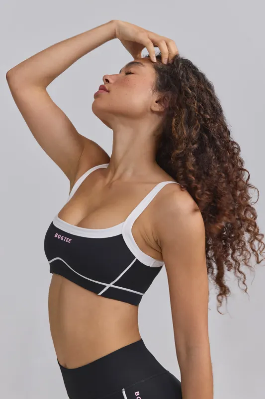 Soft Active Contrast-Trim Sports Bra in Black sold by Oh Polly