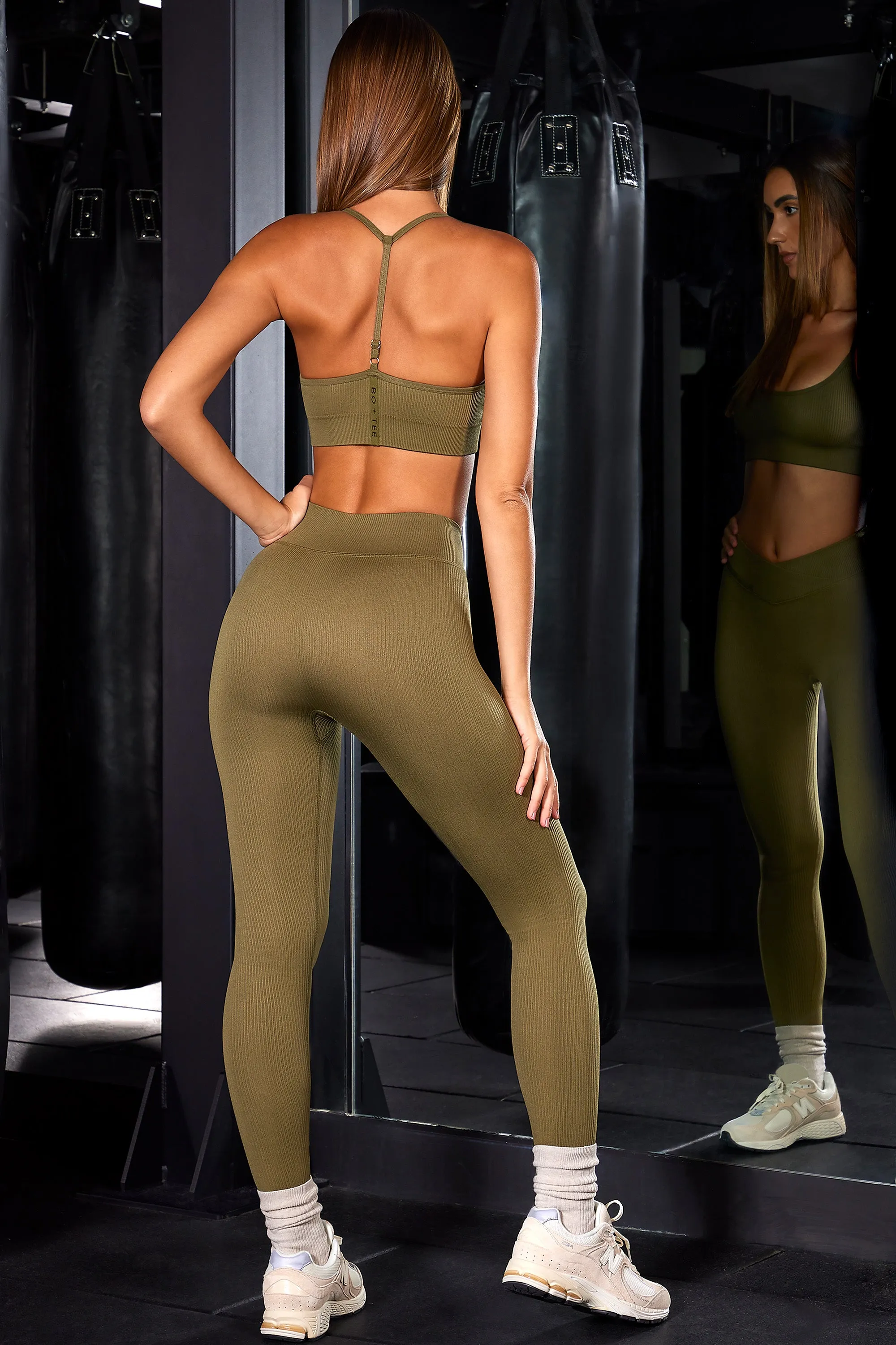 High Waist Ribbed Leggings in Olive sold by Oh Polly product image thumbnail 2