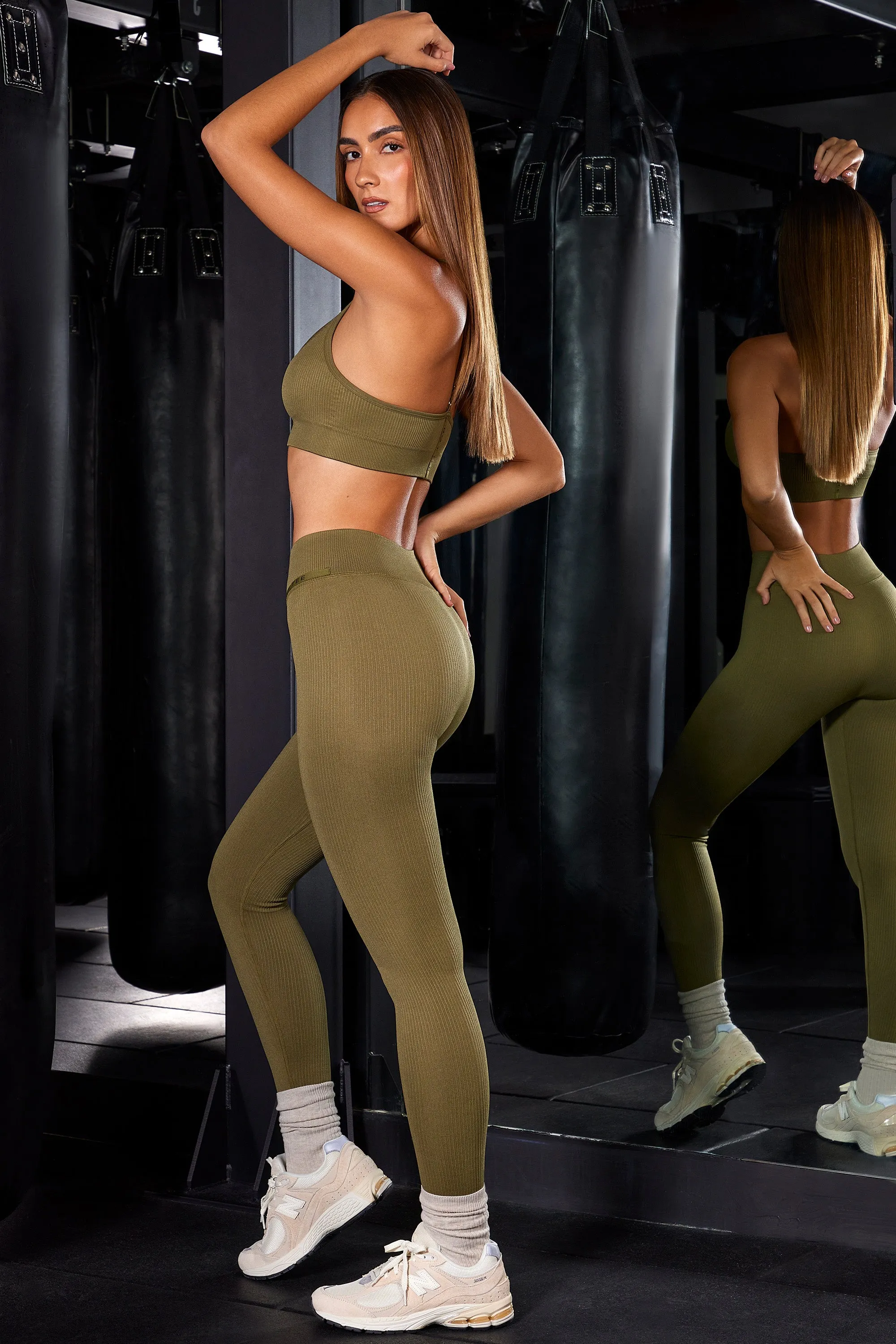 High Waist Ribbed Leggings in Olive sold by Oh Polly product image thumbnail 3